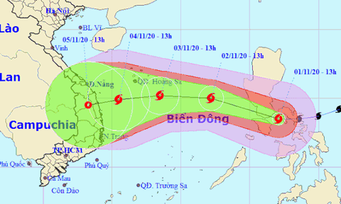 Bão Goni giật cấp 17 đang di chuyển nhanh, hướng vào Đà Nẵng đến Phú Yên